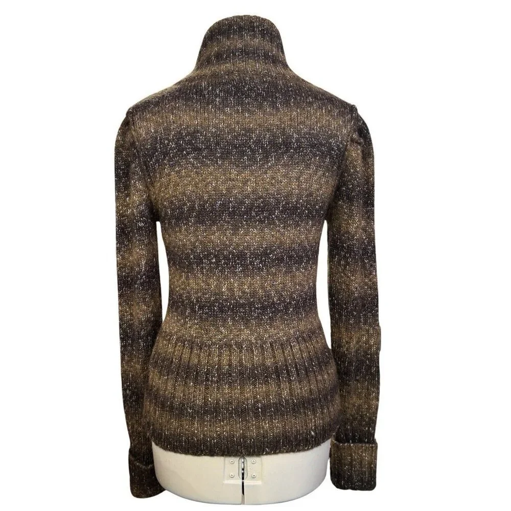 ADRIENNE VITTADINI Wool Blend Cardigan‎ Zip Up Sweater Medium Brown Multicolor